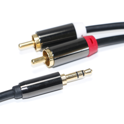 RCA Audio Kabel 3.5MM 2-1 Black Metal Shell Voor Auto Audio 0.53M 1M 2M
