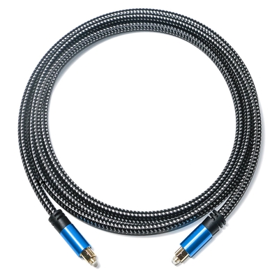 Toslink-audiokabel Blauwe digitale glasvezelkabel Toslink-kabel Aluminiumlegering Metalen omhulsel Nylon gevlochten