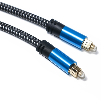 Toslink-audiokabel Blauwe digitale glasvezelkabel Toslink-kabel Aluminiumlegering Metalen omhulsel Nylon gevlochten