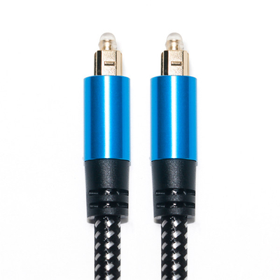 Toslink-audiokabel Blauwe digitale glasvezelkabel Toslink-kabel Aluminiumlegering Metalen omhulsel Nylon gevlochten